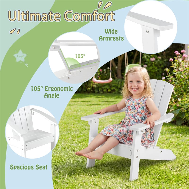 Kids Adirondack Chair, All-Weather HIPS Outdoor Chair with Ergonomic High Backrest & Armrests, Toddler Lawn Patio Seat for Ages 3-8
