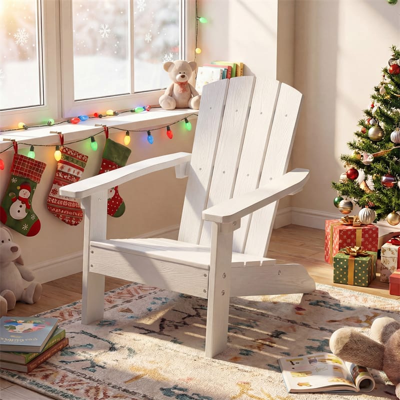 Kids Adirondack Chair, All-Weather HIPS Outdoor Chair with Ergonomic High Backrest & Armrests, Toddler Lawn Patio Seat for Ages 3-8