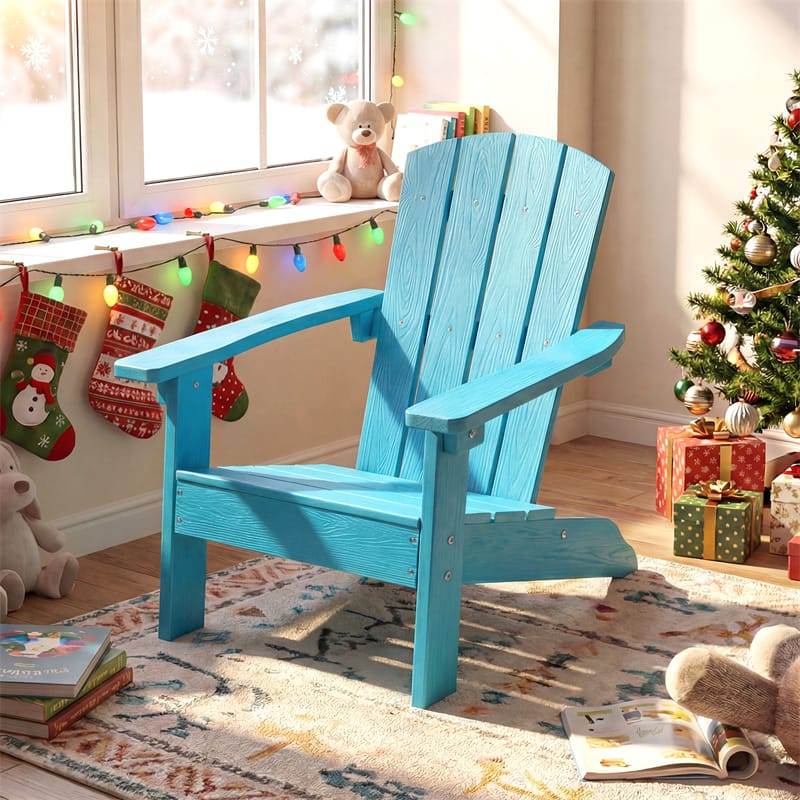 Kids Adirondack Chair, All-Weather HIPS Outdoor Chair with Ergonomic High Backrest & Armrests, Toddler Lawn Patio Seat for Ages 3-8