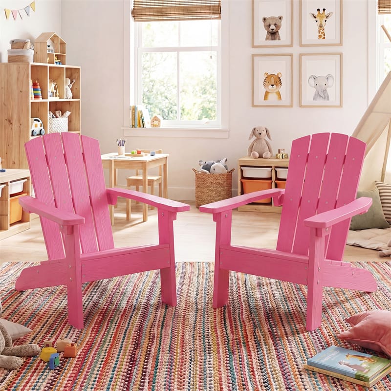 Kids Adirondack Chair, All-Weather HIPS Outdoor Chair with Ergonomic High Backrest & Armrests, Toddler Lawn Patio Seat for Ages 3-8