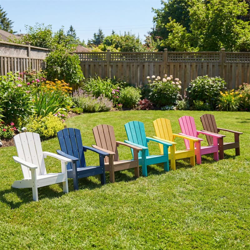 Kids Adirondack Chair, All-Weather HIPS Outdoor Chair with Ergonomic High Backrest & Armrests, Toddler Lawn Patio Seat for Ages 3-8