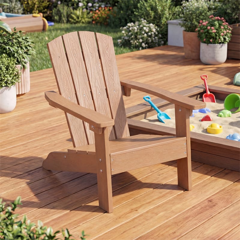 Kids Adirondack Chair, All-Weather HIPS Outdoor Chair with Ergonomic High Backrest & Armrests, Toddler Lawn Patio Seat for Ages 3-8