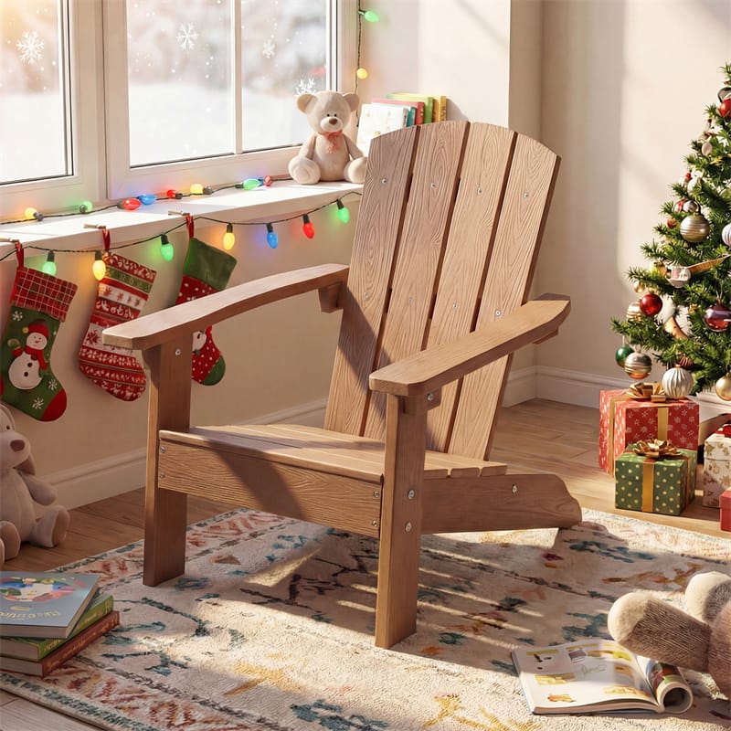 Kids Adirondack Chair, All-Weather HIPS Outdoor Chair with Ergonomic High Backrest & Armrests, Toddler Lawn Patio Seat for Ages 3-8