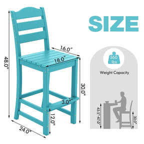 Outdoor HDPE Bar Stool, 30" Tall Patio Bar Chair with High Backrest & Footrest, All-Weather High-Top Barstool for Garden, Backyard
