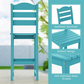 Outdoor HDPE Bar Stool, 30" Tall Patio Bar Chair with High Backrest & Footrest, All-Weather High-Top Barstool for Garden, Backyard
