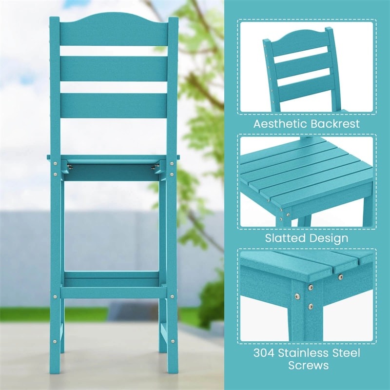 Outdoor HDPE Bar Stool, 30" Tall Patio Bar Chair with High Backrest & Footrest, All-Weather High-Top Barstool for Garden, Backyard