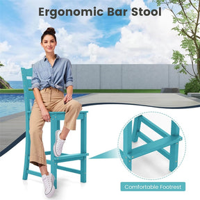 Outdoor HDPE Bar Stool, 30" Tall Patio Bar Chair with High Backrest & Footrest, All-Weather High-Top Barstool for Garden, Backyard