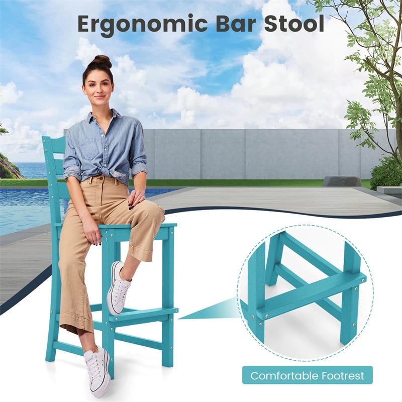 Outdoor HDPE Bar Stool, 30" Tall Patio Bar Chair with High Backrest & Footrest, All-Weather High-Top Barstool for Garden, Backyard