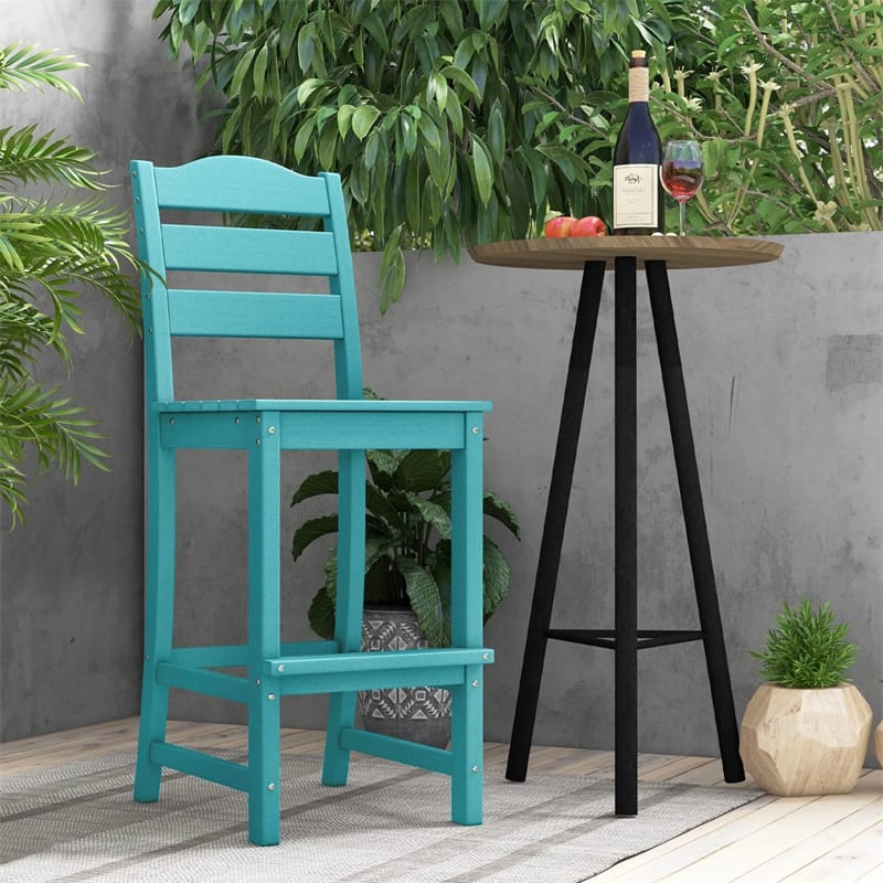 Outdoor HDPE Bar Stool, 30" Tall Patio Bar Chair with High Backrest & Footrest, All-Weather High-Top Barstool for Garden, Backyard
