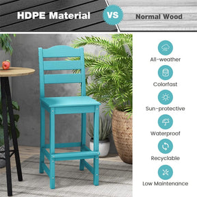 Outdoor HDPE Bar Stool, 30" Tall Patio Bar Chair with High Backrest & Footrest, All-Weather High-Top Barstool for Garden, Backyard