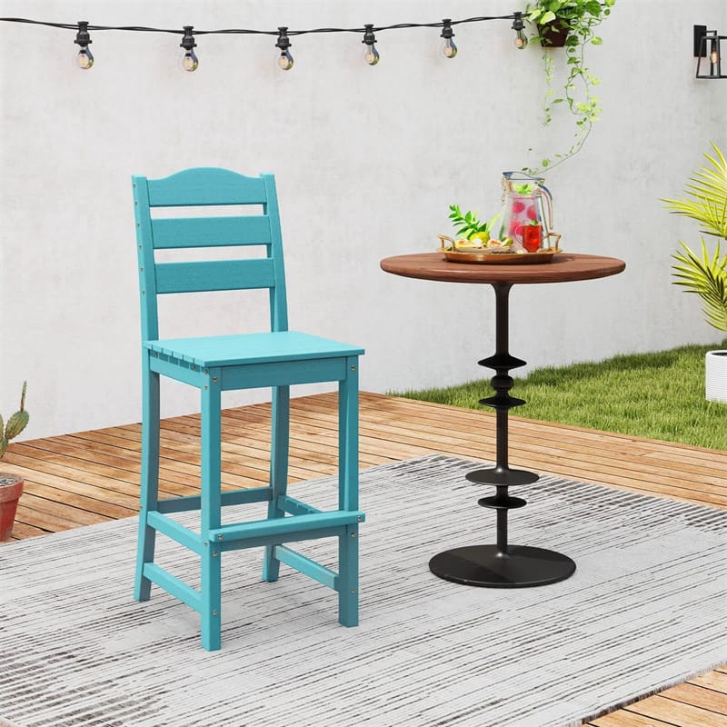 Outdoor HDPE Bar Stool, 30" Tall Patio Bar Chair with High Backrest & Footrest, All-Weather High-Top Barstool for Garden, Backyard
