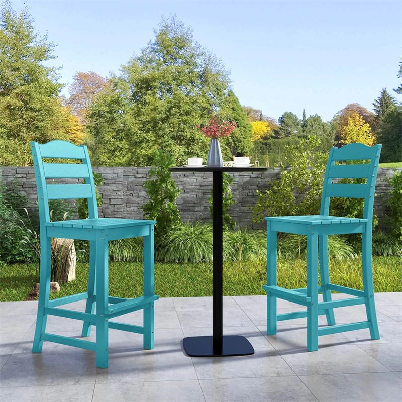 Outdoor HDPE Bar Stool, 30" Tall Patio Bar Chair with High Backrest & Footrest, All-Weather High-Top Barstool for Garden, Backyard