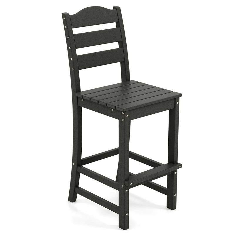Outdoor HDPE Bar Stool, 30" Tall Patio Bar Chair with High Backrest & Footrest, All-Weather High-Top Barstool for Garden, Backyard