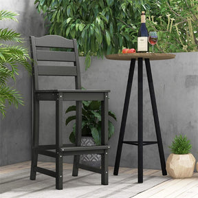 Outdoor HDPE Bar Stool, 30" Tall Patio Bar Chair with High Backrest & Footrest, All-Weather High-Top Barstool for Garden, Backyard