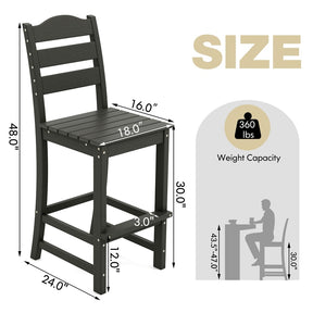Outdoor HDPE Bar Stool, 30" Tall Patio Bar Chair with High Backrest & Footrest, All-Weather High-Top Barstool for Garden, Backyard