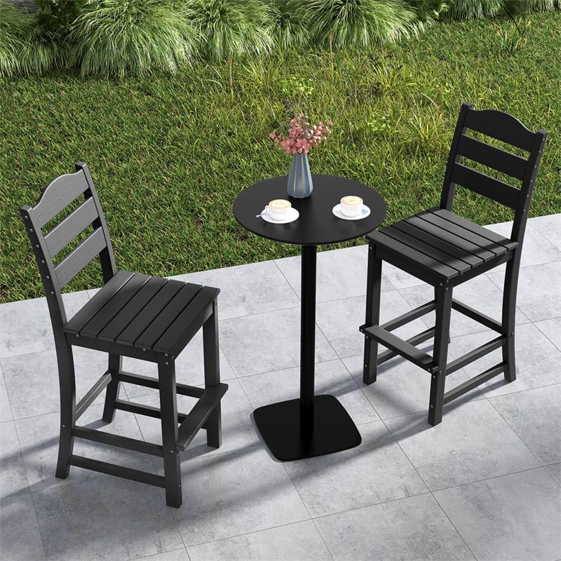 Outdoor HDPE Bar Stool, 30" Tall Patio Bar Chair with High Backrest & Footrest, All-Weather High-Top Barstool for Garden, Backyard