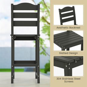 Outdoor HDPE Bar Stool, 30" Tall Patio Bar Chair with High Backrest & Footrest, All-Weather High-Top Barstool for Garden, Backyard