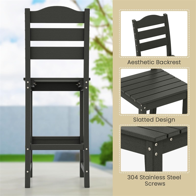 Outdoor HDPE Bar Stool, 30" Tall Patio Bar Chair with High Backrest & Footrest, All-Weather High-Top Barstool for Garden, Backyard