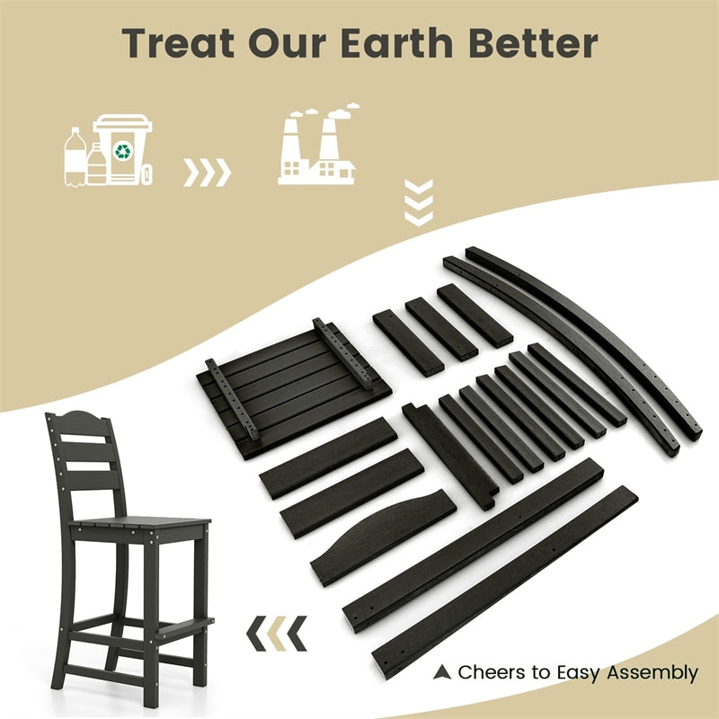 Outdoor HDPE Bar Stool, 30" Tall Patio Bar Chair with High Backrest & Footrest, All-Weather High-Top Barstool for Garden, Backyard