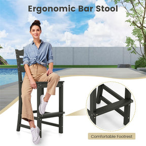 Outdoor HDPE Bar Stool, 30" Tall Patio Bar Chair with High Backrest & Footrest, All-Weather High-Top Barstool for Garden, Backyard