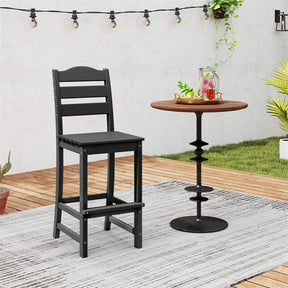 Outdoor HDPE Bar Stool, 30" Tall Patio Bar Chair with High Backrest & Footrest, All-Weather High-Top Barstool for Garden, Backyard
