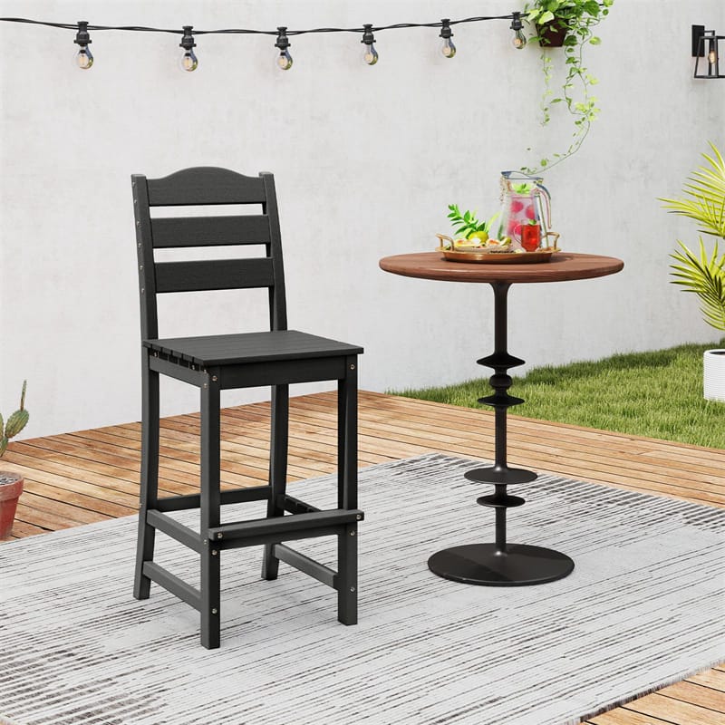 Outdoor HDPE Bar Stool, 30" Tall Patio Bar Chair with High Backrest & Footrest, All-Weather High-Top Barstool for Garden, Backyard
