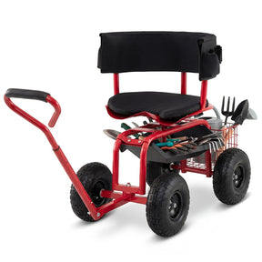 Rolling Garden Cart with 360° Swivel Padded Seat, Adjustable Gardening Scooter Workseat with Tool Tray & Storage, Extendable Handle for Seniors