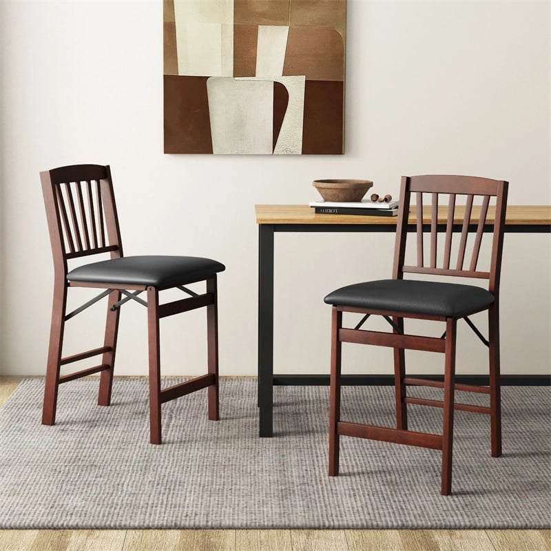 Set of 2/4 Folding Counter Height Bar Stools, 24.5" Portable Kitchen Island Chairs with Padded Seat & Rubber Wood Legs, No Assembly Needed