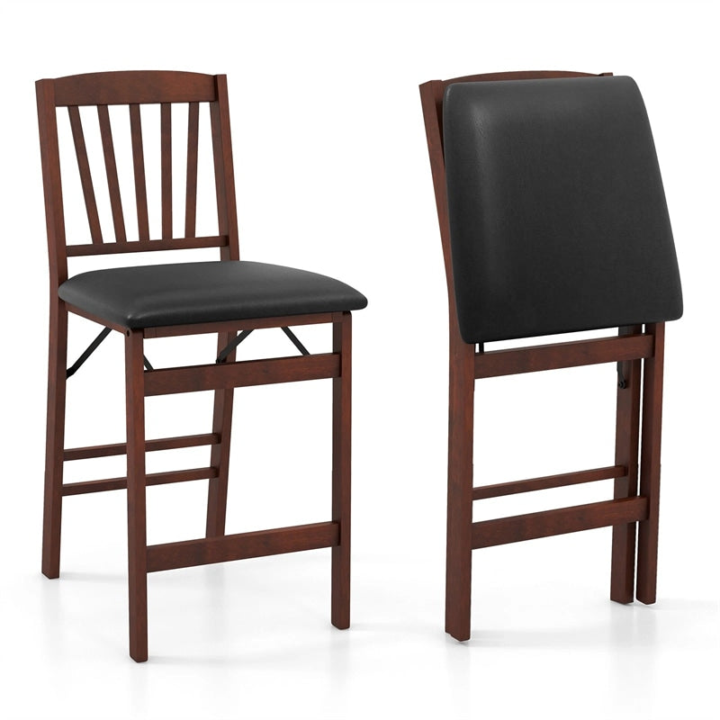 Set of 2/4 Folding Counter Height Bar Stools, 24.5" Portable Kitchen Island Chairs with Padded Seat & Rubber Wood Legs, No Assembly Needed