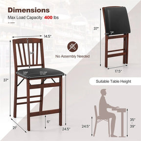 Set of 2/4 Folding Counter Height Bar Stools, 24.5" Portable Kitchen Island Chairs with Padded Seat & Rubber Wood Legs, No Assembly Needed