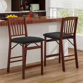 Set of 2/4 Folding Counter Height Bar Stools, 24.5" Portable Kitchen Island Chairs with Padded Seat & Rubber Wood Legs, No Assembly Needed