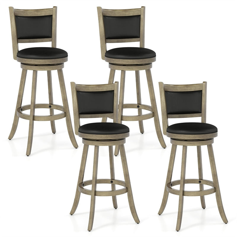 Set of 2 Wooden Swivel Bar Stools, 29" Bar Height Chairs with PVC Leather Cushioned Back & Seat, Upholstered Barstools for Kitchen Island