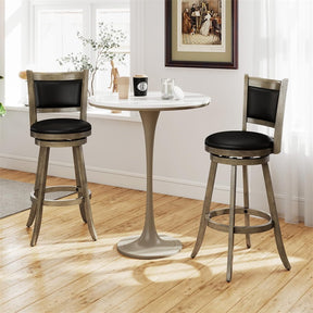 Set of 2 Wooden Swivel Bar Stools, 29" Bar Height Chairs with PVC Leather Cushioned Back & Seat, Upholstered Barstools for Kitchen Island