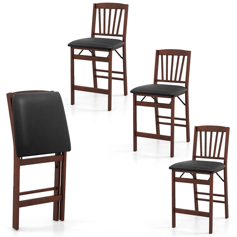 Set of 2/4 Folding Counter Height Bar Stools, 24.5" Portable Kitchen Island Chairs with Padded Seat & Rubber Wood Legs, No Assembly Needed