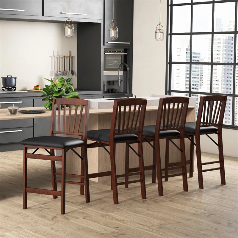 Set of 2/4 Folding Counter Height Bar Stools, 24.5" Portable Kitchen Island Chairs with Padded Seat & Rubber Wood Legs, No Assembly Needed