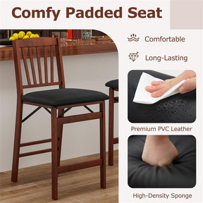 Set of 2/4 Folding Counter Height Bar Stools, 24.5" Portable Kitchen Island Chairs with Padded Seat & Rubber Wood Legs, No Assembly Needed