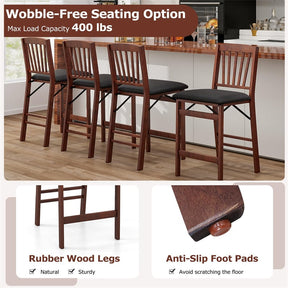 Set of 2/4 Folding Counter Height Bar Stools, 24.5" Portable Kitchen Island Chairs with Padded Seat & Rubber Wood Legs, No Assembly Needed