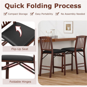 Set of 2/4 Folding Counter Height Bar Stools, 24.5" Portable Kitchen Island Chairs with Padded Seat & Rubber Wood Legs, No Assembly Needed