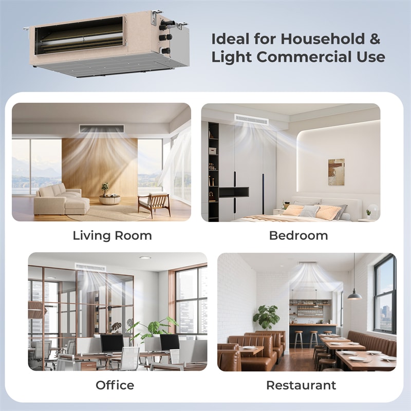 X-Pro 27000 BTU 2 Zone Concealed Ducted Mini Split AC, 24 SEER2 WiFi Inverter Split Air Conditioner w/ Heat Pump, Wall Thermostat & Line Set