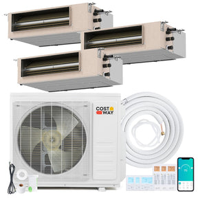 X-Pro 27000 BTU 3 Zone Concealed Ducted Mini Split AC, 24 SEER2 WiFi Inverter Split Air Conditioner & Heat Pump System w/ Wall Thermostat