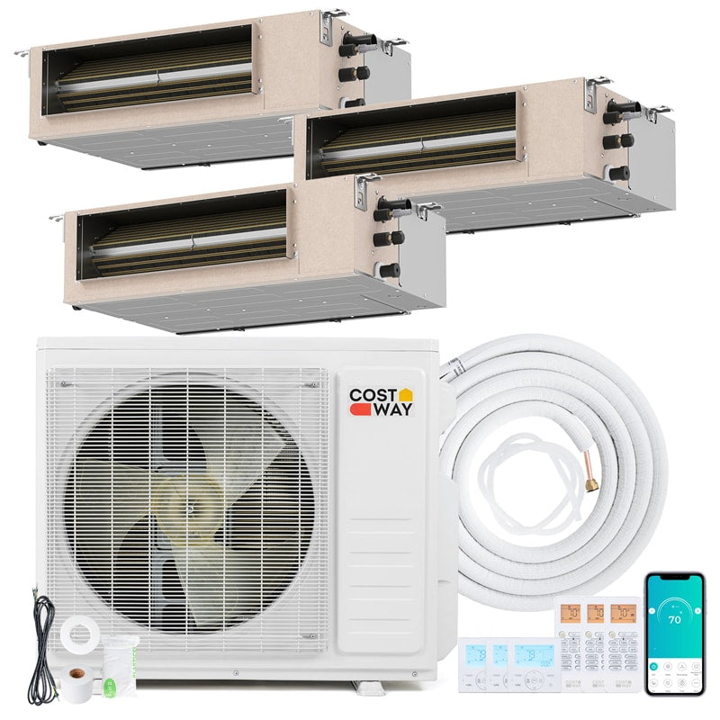 X-Pro 27000 BTU 3 Zone Concealed Ducted Mini Split AC, 24 SEER2 WiFi Inverter Split Air Conditioner & Heat Pump System w/ Wall Thermostat