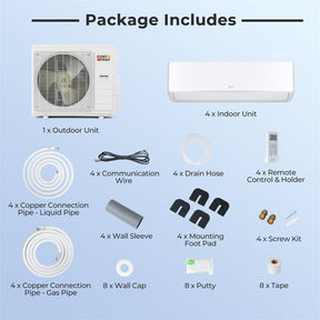 X-Pro 35000 BTU 4 Zone WiFi Mini Split Air Conditioner, 22.5 SEER2 Energy Star Inverter Ductless AC & Heat Pump System with Line Set