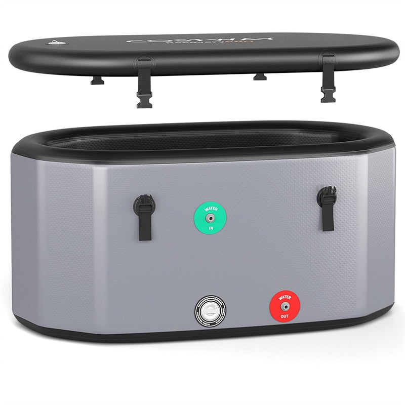 XL 129 Gal Oval Ice Bath Tub with Cover, Portable Inflatable Cold Plunge Tub with Backpack & Pump, Water Chiller Compatible for Cold Therapy