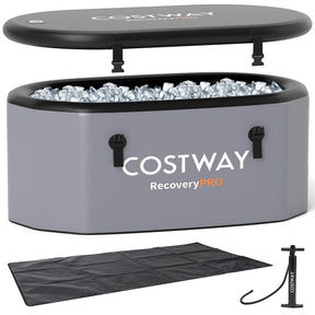 XL 129 Gal Oval Ice Bath Tub with Cover, Portable Inflatable Cold Plunge Tub with Backpack & Pump, Water Chiller Compatible for Cold Therapy