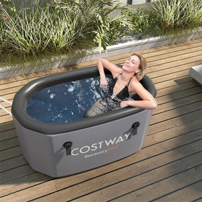 XL 129 Gal Oval Ice Bath Tub with Cover, Portable Inflatable Cold Plunge Tub with Backpack & Pump, Water Chiller Compatible for Cold Therapy