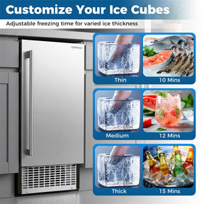 90 LBS/Day Commercial Undercounter Ice Maker, 15" Built-in Freestanding Ice Machine with Cooling Mode, 25 LBS Storage & Auto-Cleaning