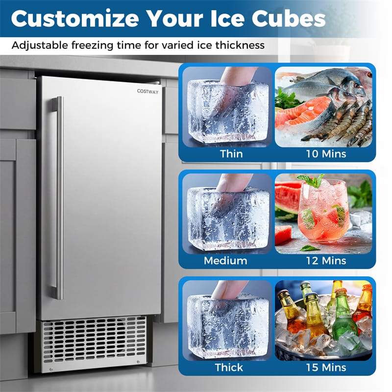 90 LBS/Day Commercial Undercounter Ice Maker, 15" Built-in Freestanding Ice Machine with Cooling Mode, 25 LBS Storage & Auto-Cleaning