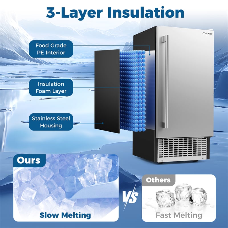 90 LBS/Day Commercial Undercounter Ice Maker, 15" Built-in Freestanding Ice Machine with Cooling Mode, 25 LBS Storage & Auto-Cleaning