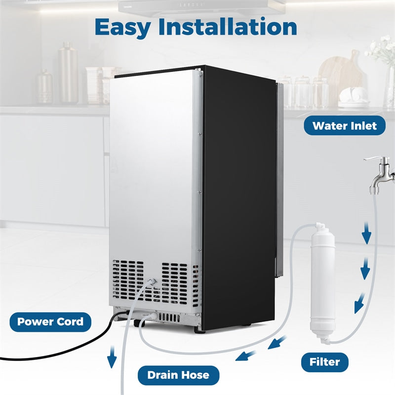90 LBS/Day Commercial Undercounter Ice Maker, 15" Built-in Freestanding Ice Machine with Cooling Mode, 25 LBS Storage & Auto-Cleaning