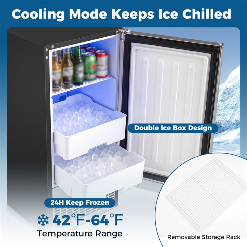 90 LBS/Day Commercial Undercounter Ice Maker, 15" Built-in Freestanding Ice Machine with Cooling Mode, 25 LBS Storage & Auto-Cleaning